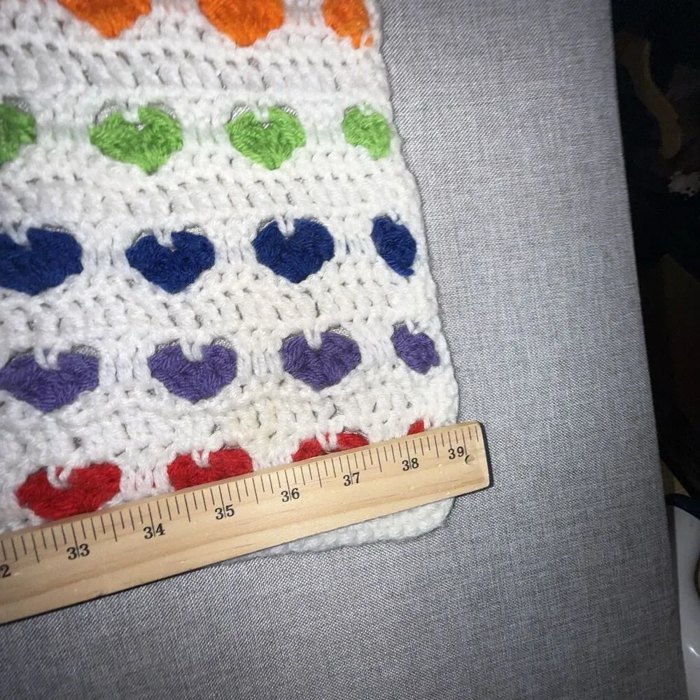 Handmade Crochet Rainbow Heart Baby Blanket Afghan Grandma Grannycore 34